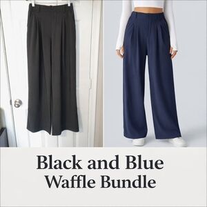2 HALARA Flex Wide Leg Waffle Work Pants Blue & Black Pockets Bundle